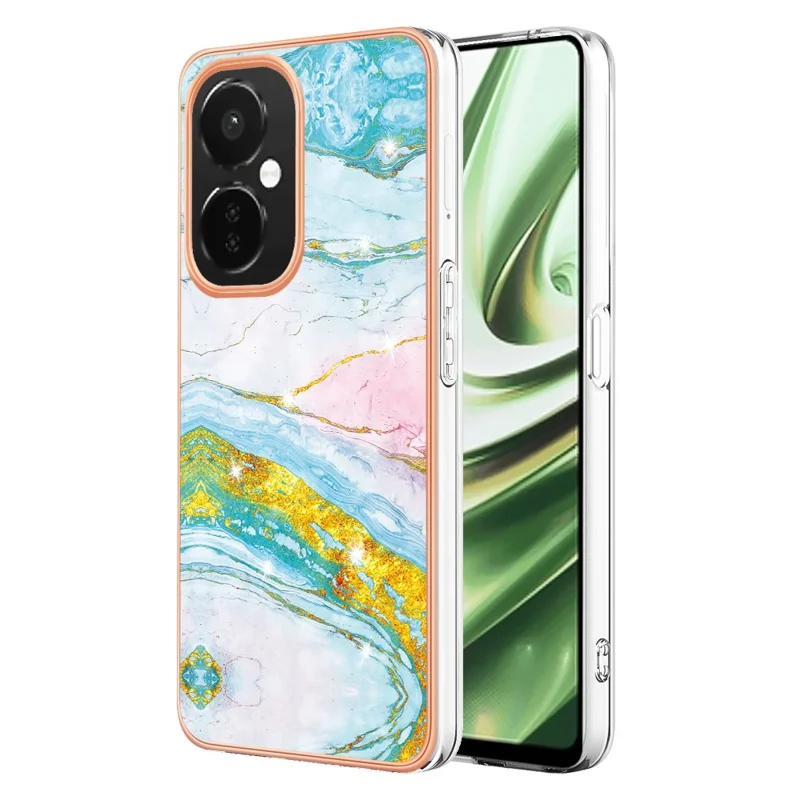Для OnePlus Nord CE 3 Lite 5G / Nord N30 5G YB IMD Series-2 Marble Pattern IMD TPU Case Electroplating Frame Phone Cover - Green 004