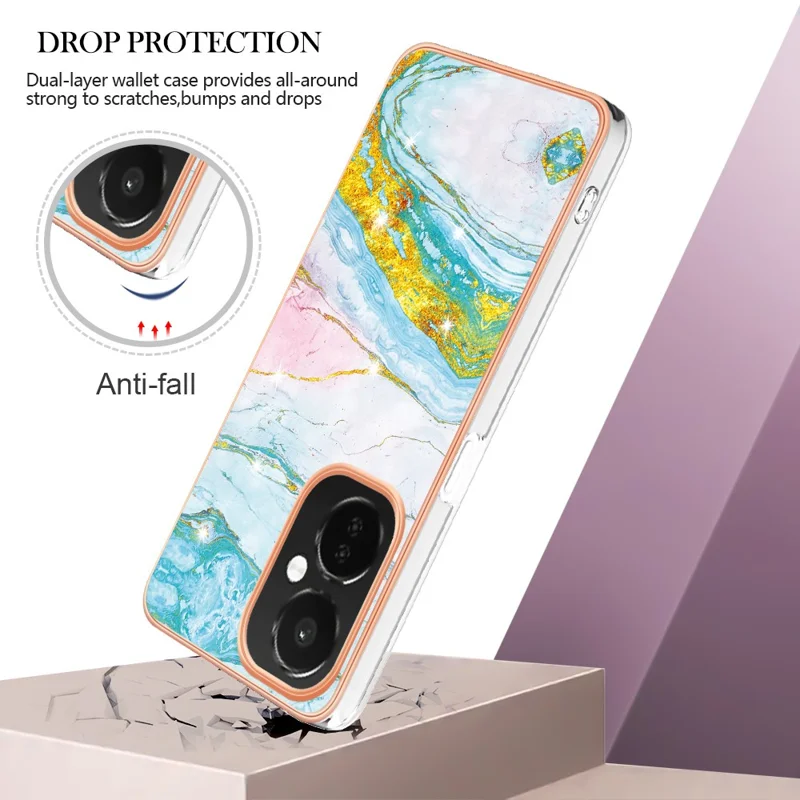 Для OnePlus Nord CE 3 Lite 5G / Nord N30 5G YB IMD Series-2 Marble Pattern IMD TPU Case Electroplating Frame Phone Cover - Green 004