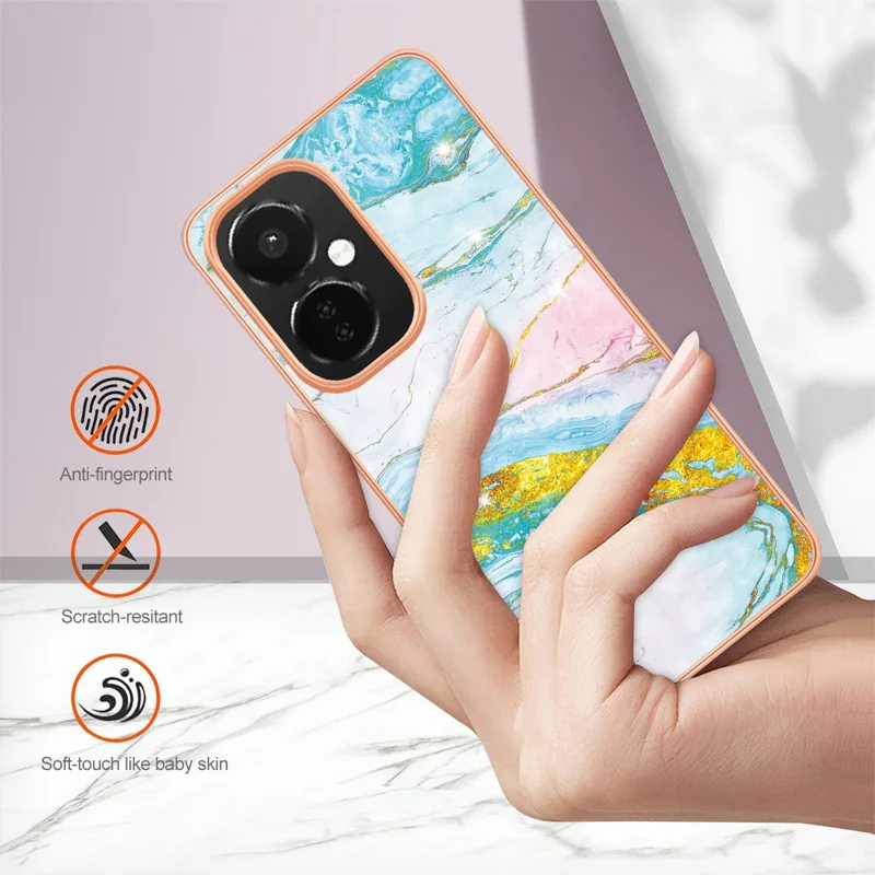 Для OnePlus Nord CE 3 Lite 5G / Nord N30 5G YB IMD Series-2 Marble Pattern IMD TPU Case Electroplating Frame Phone Cover - Green 004