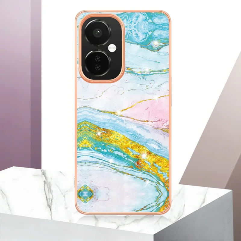 Для OnePlus Nord CE 3 Lite 5G / Nord N30 5G YB IMD Series-2 Marble Pattern IMD TPU Case Electroplating Frame Phone Cover - Green 004