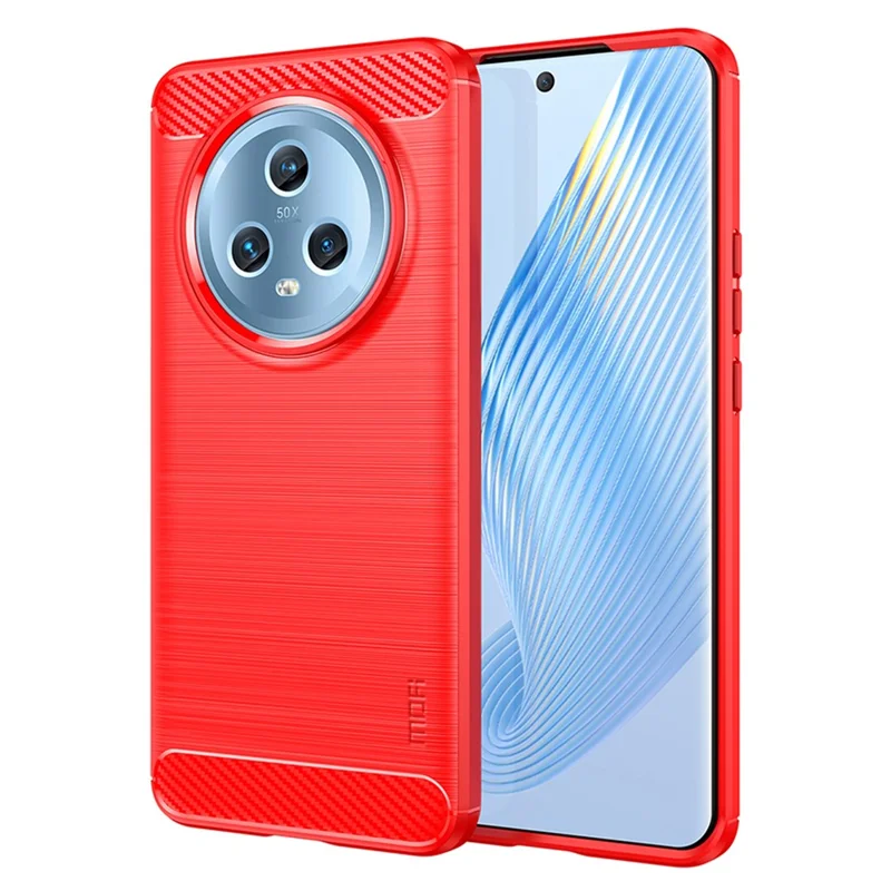 MOFI JK TPU Series-1 Soft TPU Cover for Honor Magic5 Carbon Fiber Brushed Phone Shell - Red