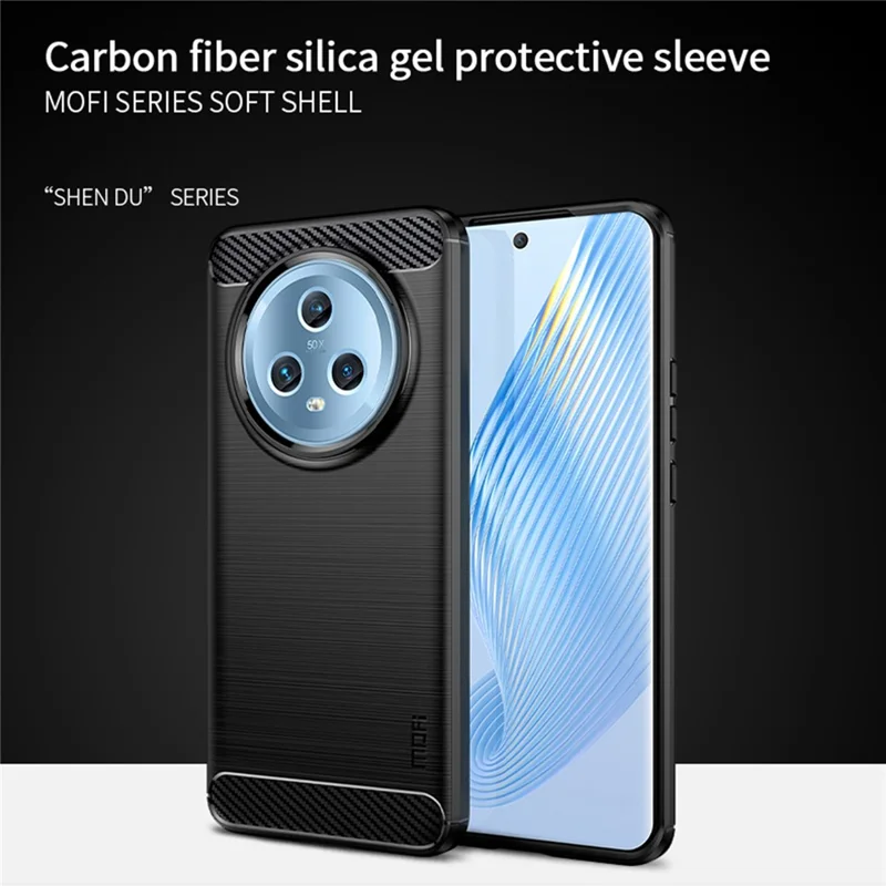 MOFI JK TPU Series-1 Soft TPU Cover for Honor Magic5 Carbon Fiber Brushed Phone Shell - Red