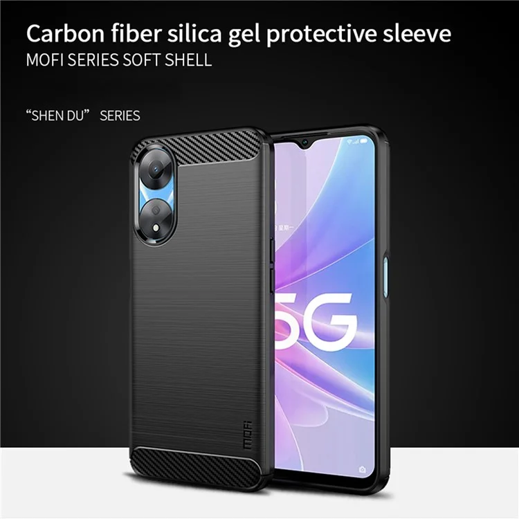 MOFI JK TPU Series-1 Carbon Fiber Back Cover для Oppo A58 5G / A58x 5G / A78 5G Brushed TPU Phone Shell - Black