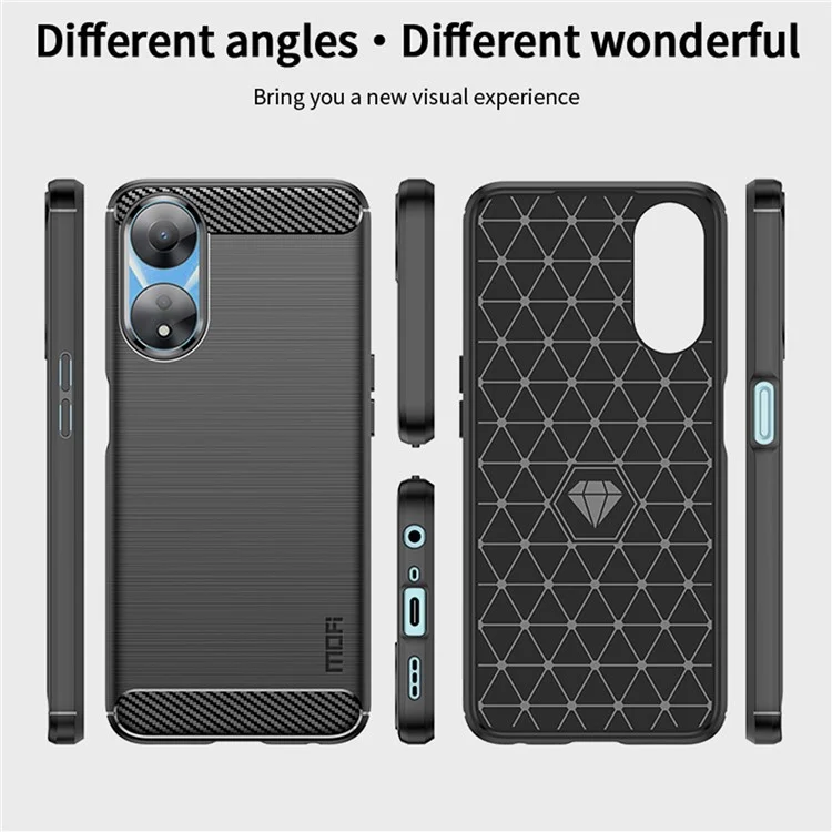 MOFI JK TPU Series-1 Carbon Fiber Back Cover для Oppo A58 5G / A58x 5G / A78 5G Brushed TPU Phone Shell - Black
