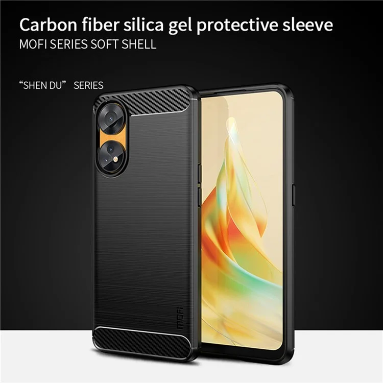 MOFI JK TPU Série-1 Para Oppo Reno8 T 4G Capa Traseira de Fibra de Carbono Escovado TPU Capa de Telefone - Preto