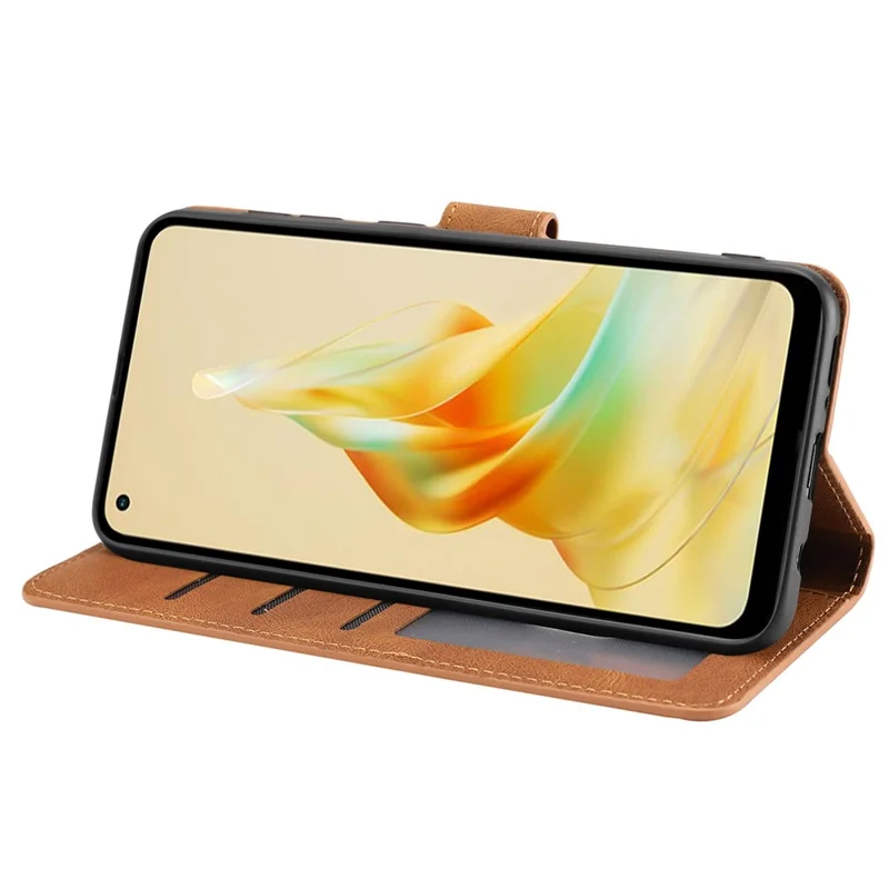 For Oppo Reno8 T 4G Leather Wallet Phone Case Drop-proof Stand Phone Cover with Strap - Brown
