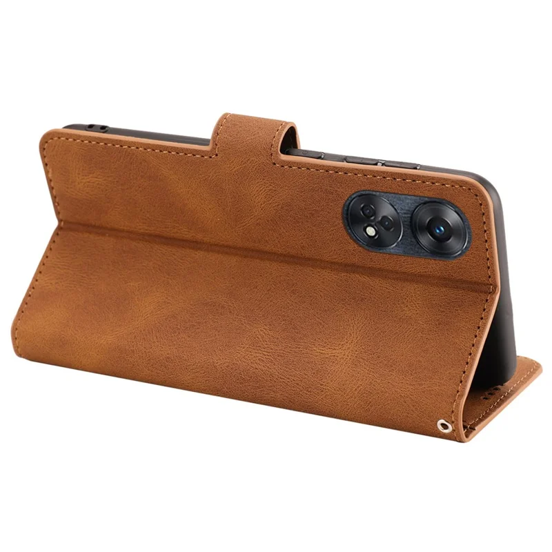 For Oppo Reno8 T 4G Leather Wallet Phone Case Drop-proof Stand Phone Cover with Strap - Brown