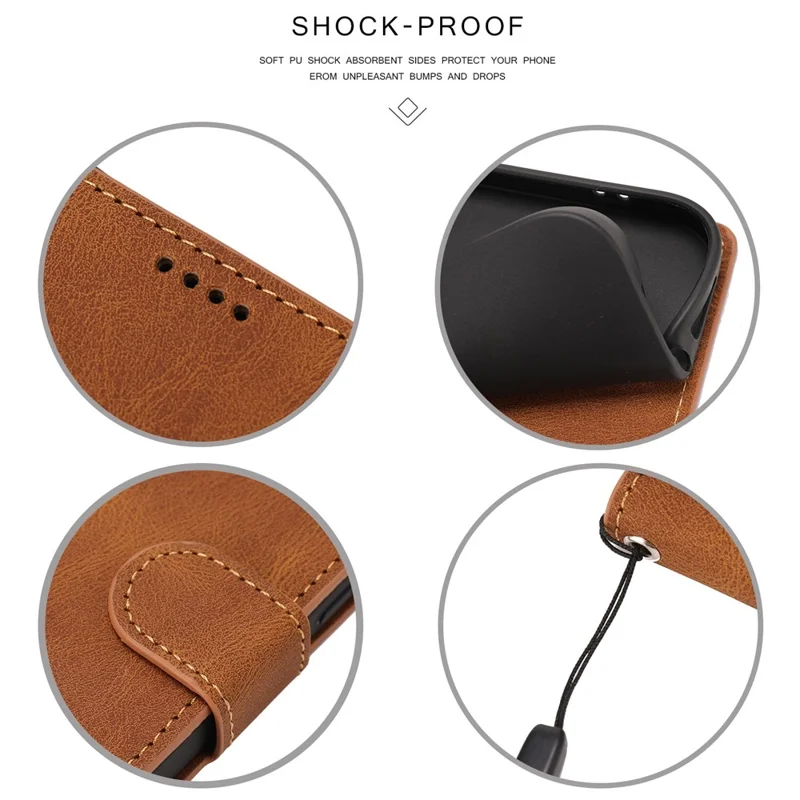 For Oppo Reno8 T 4G Leather Wallet Phone Case Drop-proof Stand Phone Cover with Strap - Brown