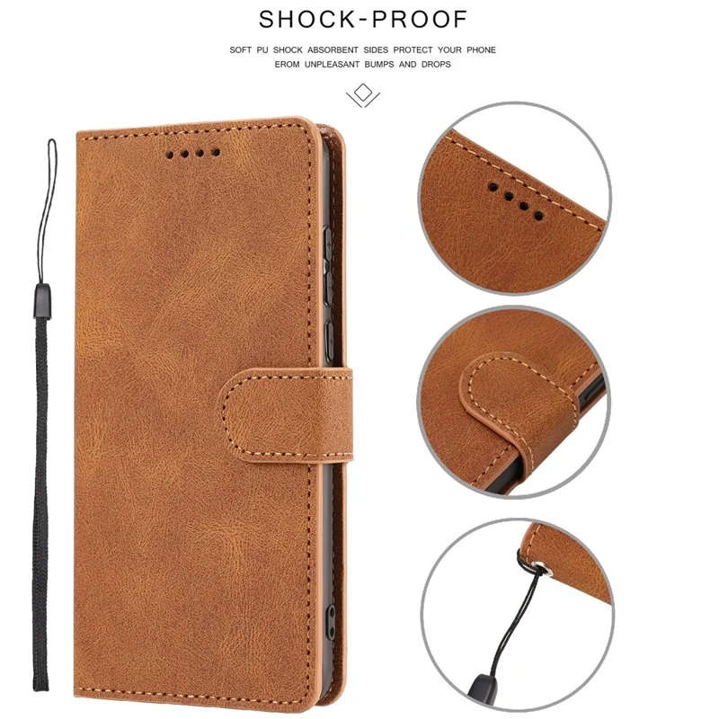 For Oppo Reno8 T 4G Leather Wallet Phone Case Drop-proof Stand Phone Cover with Strap - Brown