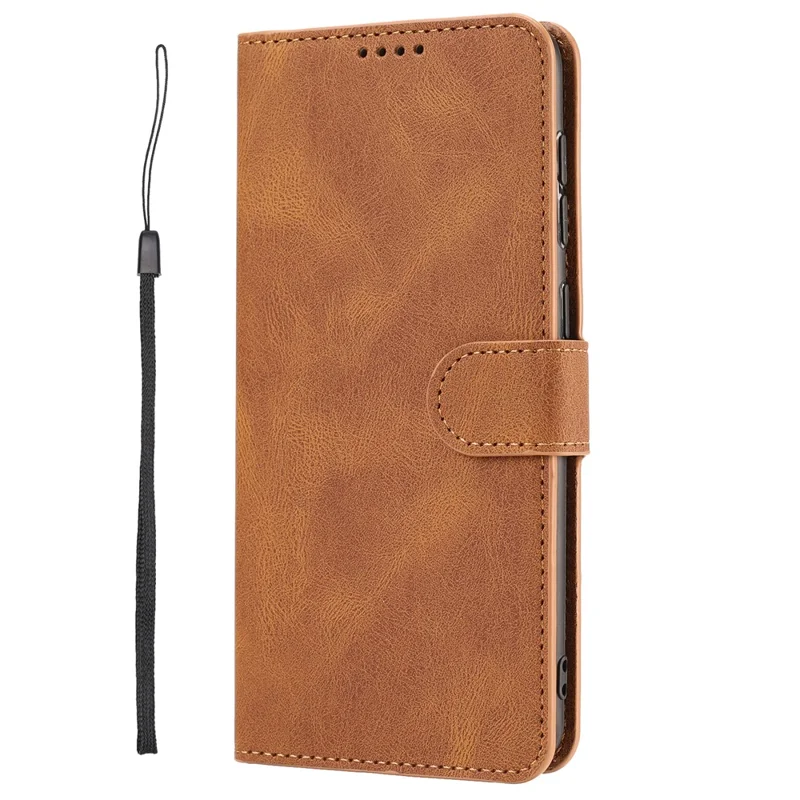 For Oppo Reno8 T 4G Leather Wallet Phone Case Drop-proof Stand Phone Cover with Strap - Brown