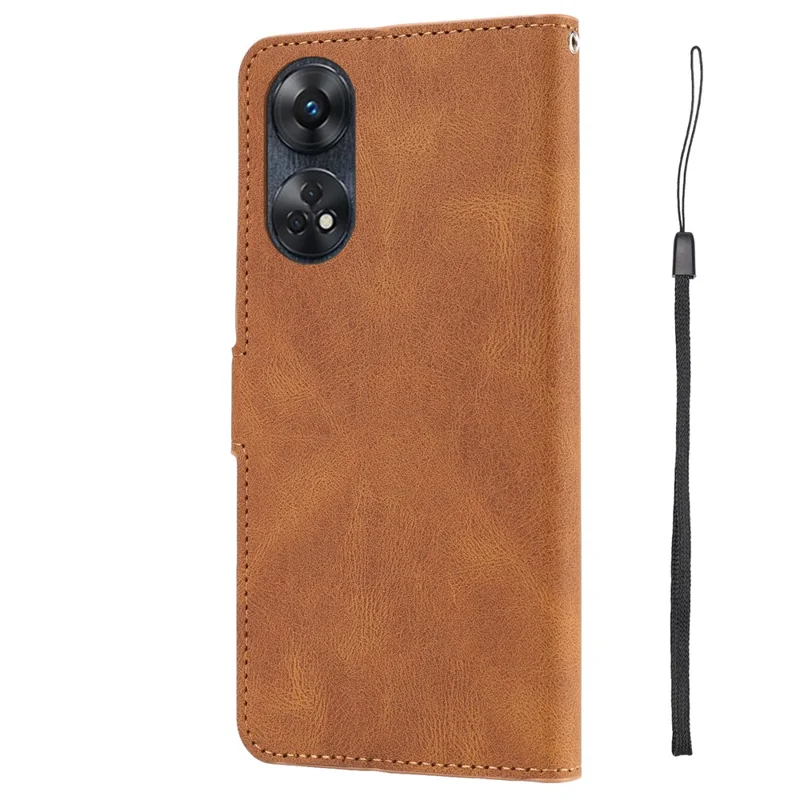 For Oppo Reno8 T 4G Leather Wallet Phone Case Drop-proof Stand Phone Cover with Strap - Brown