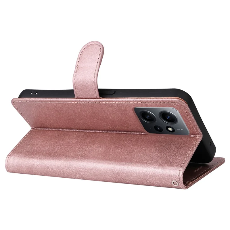 For Xiaomi Redmi Note 12 4G Case Solid Color Leather Mobile Cover Wallet Stand with Strap - Rose Gold