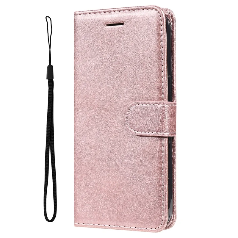 For Xiaomi Redmi Note 12 4G Case Solid Color Leather Mobile Cover Wallet Stand with Strap - Rose Gold