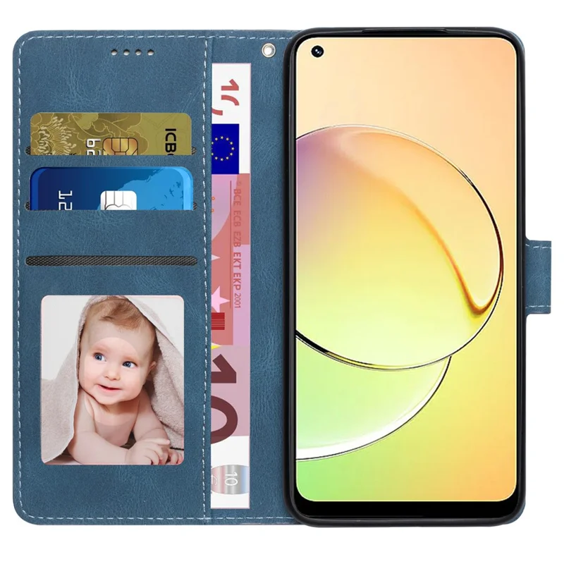 Stand Wallet Cover for Realme 10 4G Drop Resistant PU Leather Phone Case with Strap - Blue