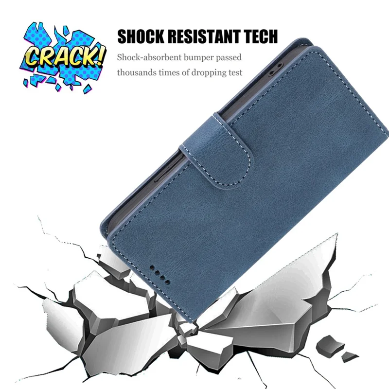 Stand Wallet Cover for Realme 10 4G Drop Resistant PU Leather Phone Case with Strap - Blue