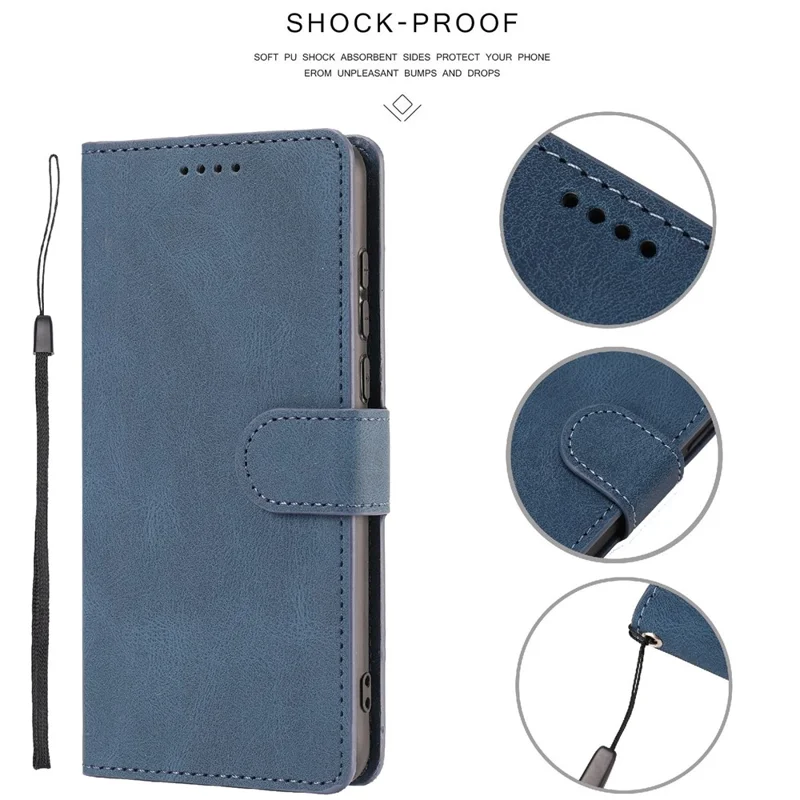 Stand Wallet Cover for Realme 10 4G Drop Resistant PU Leather Phone Case with Strap - Blue