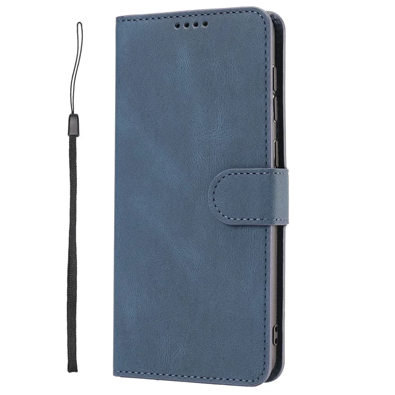 Stand Wallet Cover for Realme 10 4G Drop Resistant PU Leather Phone Case with Strap - Blue