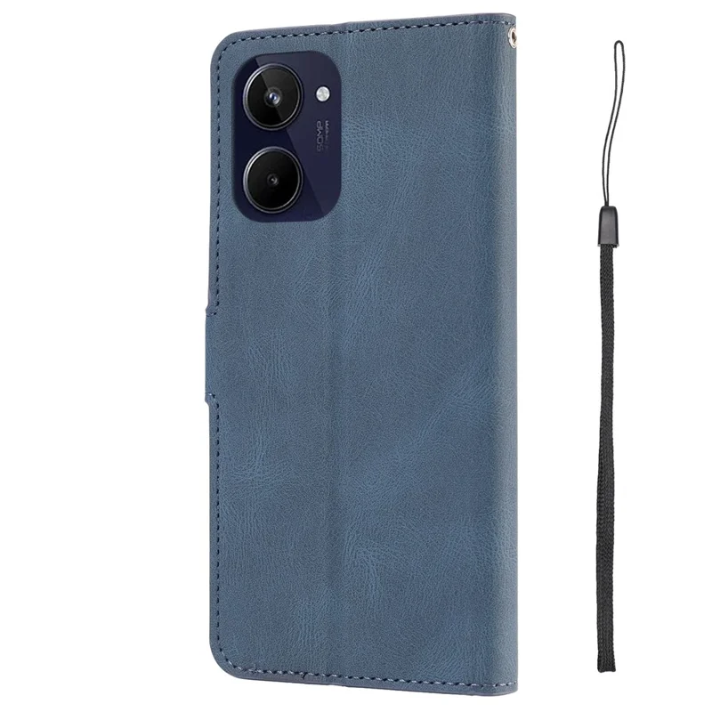 Stand Wallet Cover for Realme 10 4G Drop Resistant PU Leather Phone Case with Strap - Blue