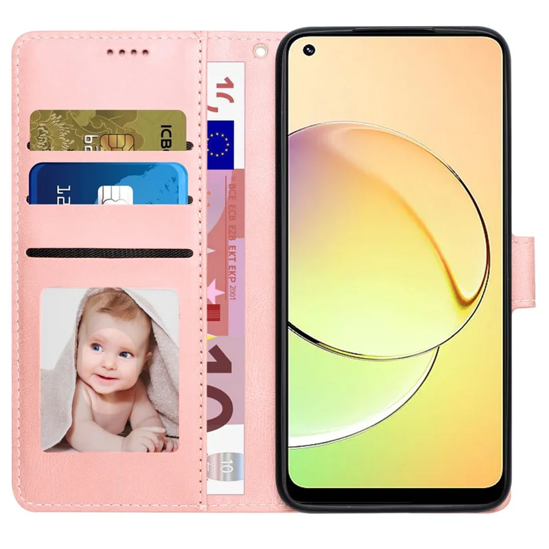 Stand Wallet Cover for Realme 10 4G Drop Resistant PU Leather Phone Case with Strap - Pink