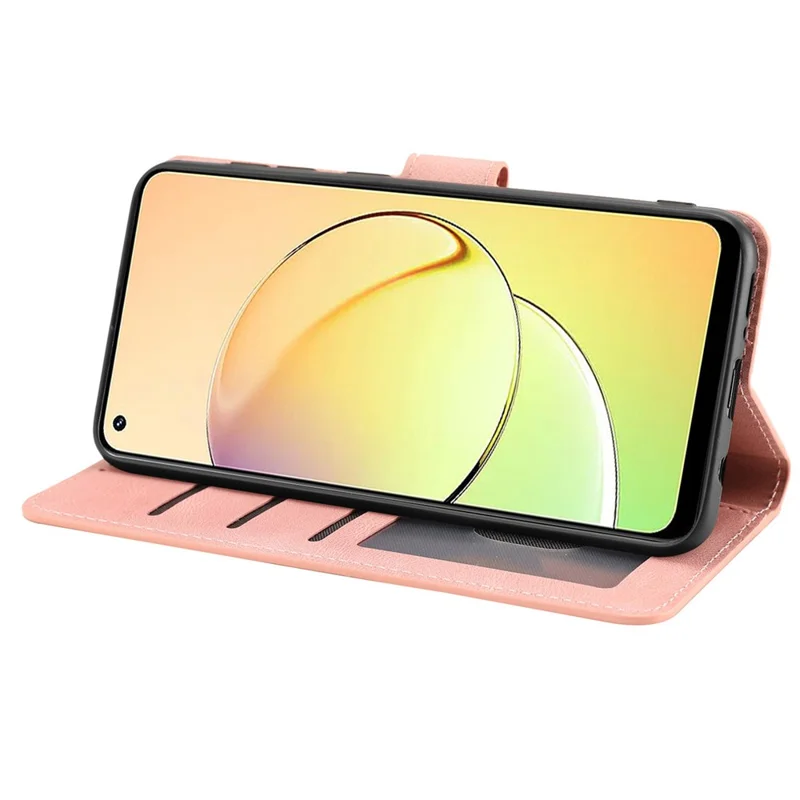 Stand Wallet Cover for Realme 10 4G Drop Resistant PU Leather Phone Case with Strap - Pink