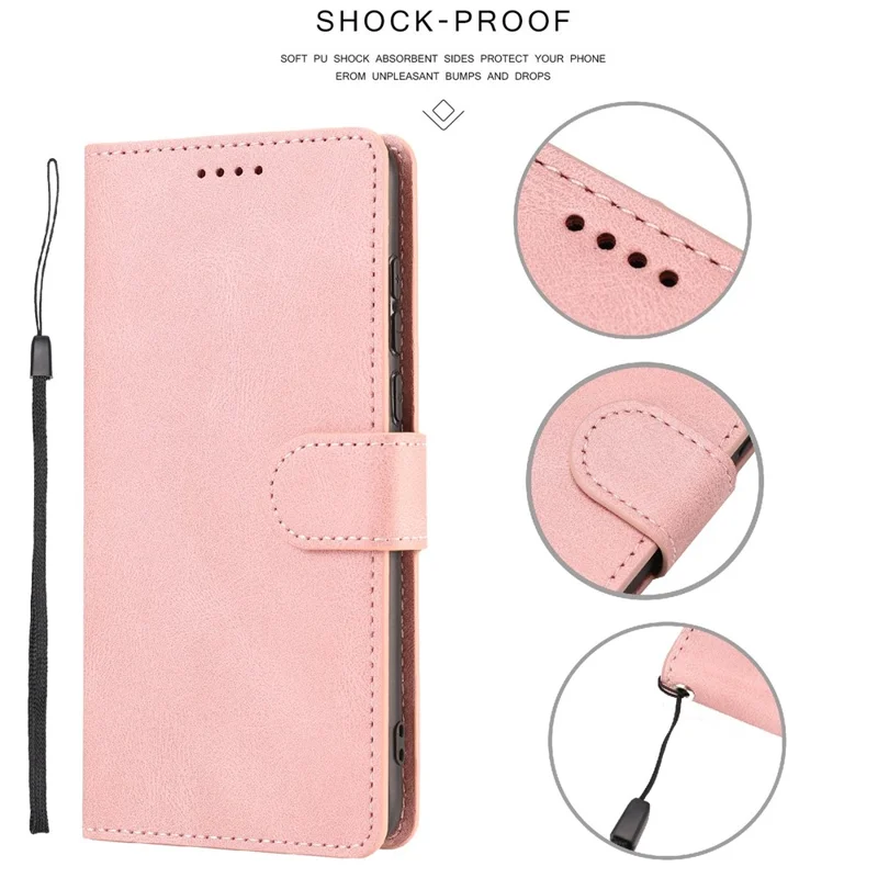 Stand Wallet Cover for Realme 10 4G Drop Resistant PU Leather Phone Case with Strap - Pink