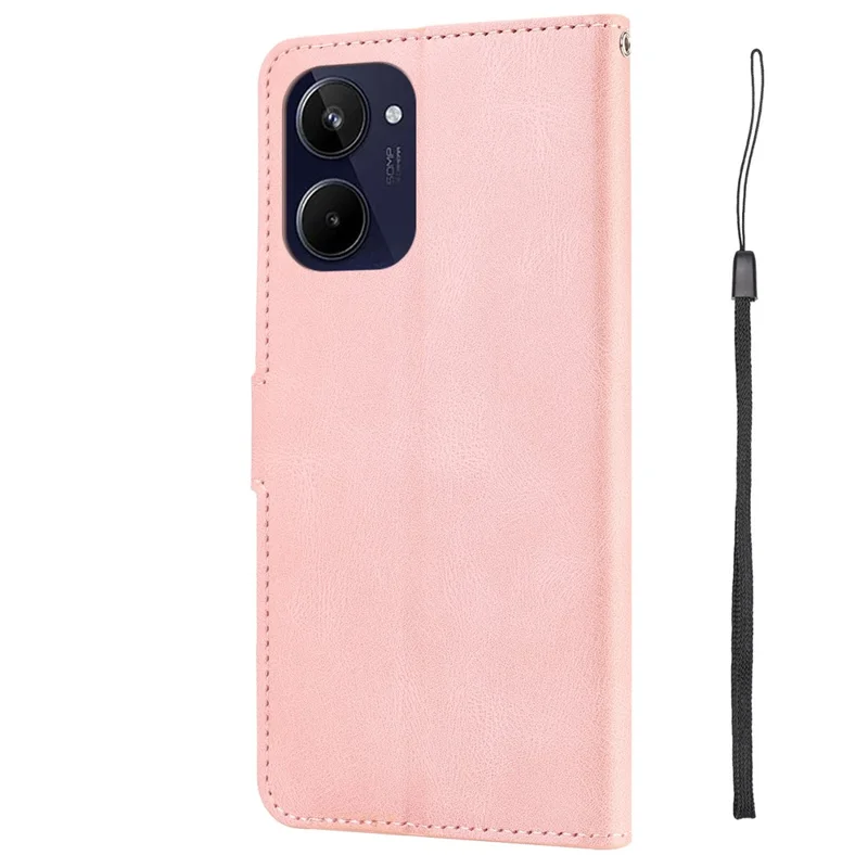 Stand Wallet Cover for Realme 10 4G Drop Resistant PU Leather Phone Case with Strap - Pink