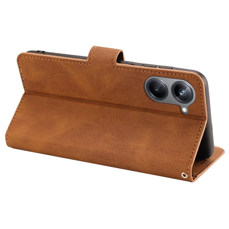 Per Realme 10 Pro 5G Custodia Wallet Phone Case Anti-Drop Custodia in pelle per telefono con cinturino - Marrone