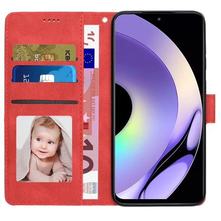 For Realme 10 Pro 5G Wallet Phone Case Anti-Drop Leather Phone Cover with Strap - Red