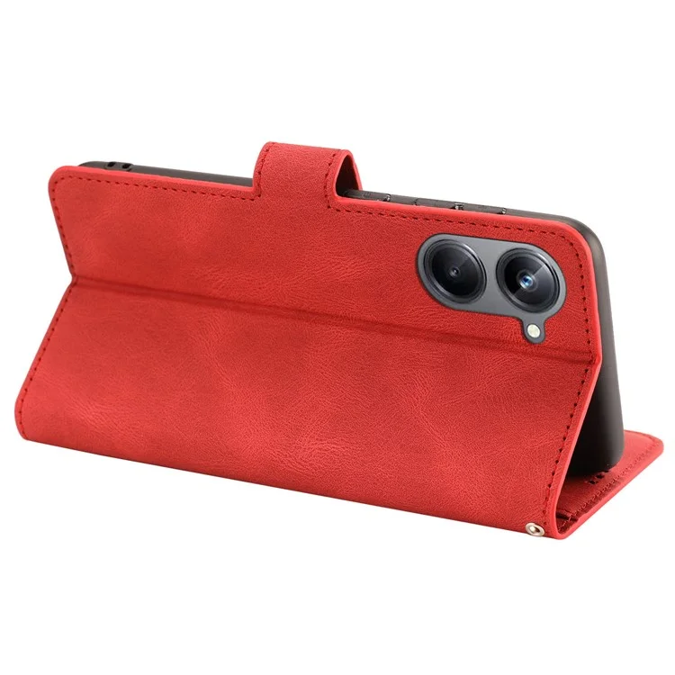 For Realme 10 Pro 5G Wallet Phone Case Anti-Drop Leather Phone Cover with Strap - Red