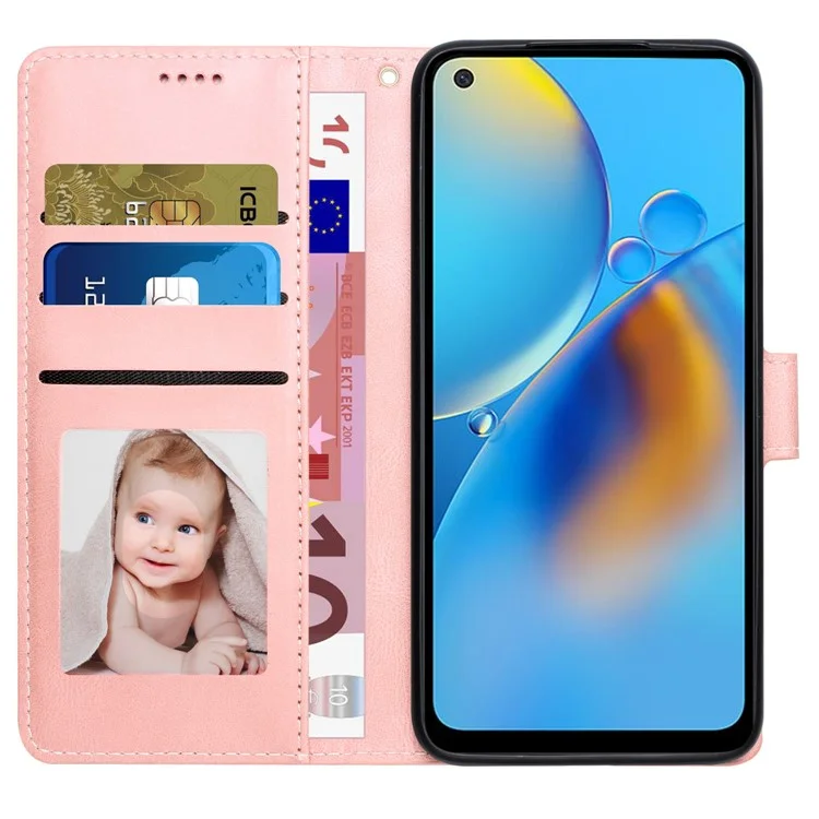Pour Oppo A74 4G / F19 Coque de protection Portefeuille Coque de téléphone Anti-chute Couverture en cuir du téléphone avec dragonne - Rose