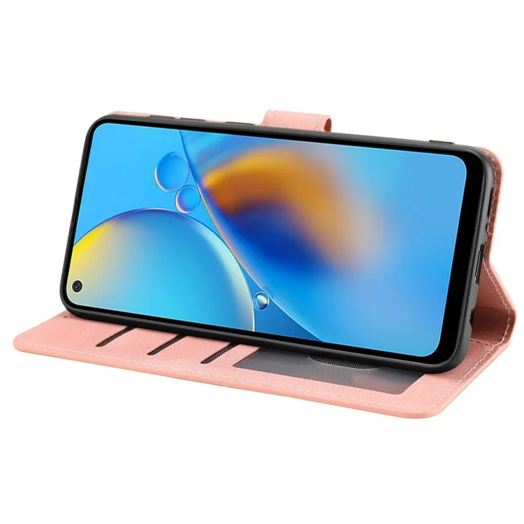 Pour Oppo A74 4G / F19 Coque de protection Portefeuille Coque de téléphone Anti-chute Couverture en cuir du téléphone avec dragonne - Rose