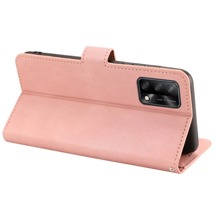 Pour Oppo A74 4G / F19 Coque de protection Portefeuille Coque de téléphone Anti-chute Couverture en cuir du téléphone avec dragonne - Rose