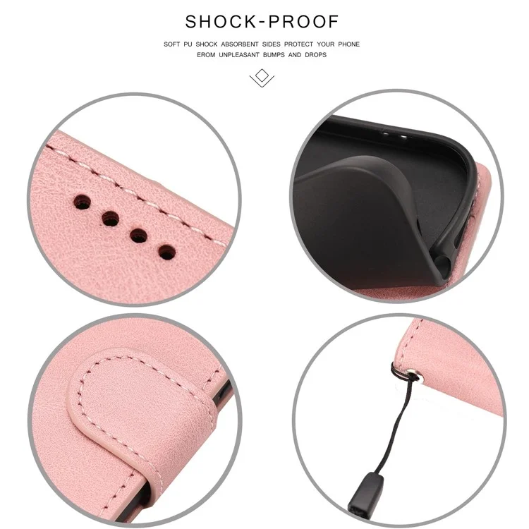 Pour Oppo A74 4G / F19 Coque de protection Portefeuille Coque de téléphone Anti-chute Couverture en cuir du téléphone avec dragonne - Rose