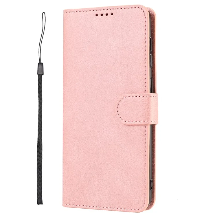 Pour Oppo A74 4G / F19 Coque de protection Portefeuille Coque de téléphone Anti-chute Couverture en cuir du téléphone avec dragonne - Rose