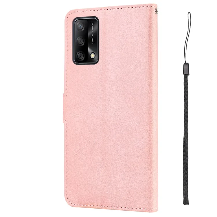 Pour Oppo A74 4G / F19 Coque de protection Portefeuille Coque de téléphone Anti-chute Couverture en cuir du téléphone avec dragonne - Rose