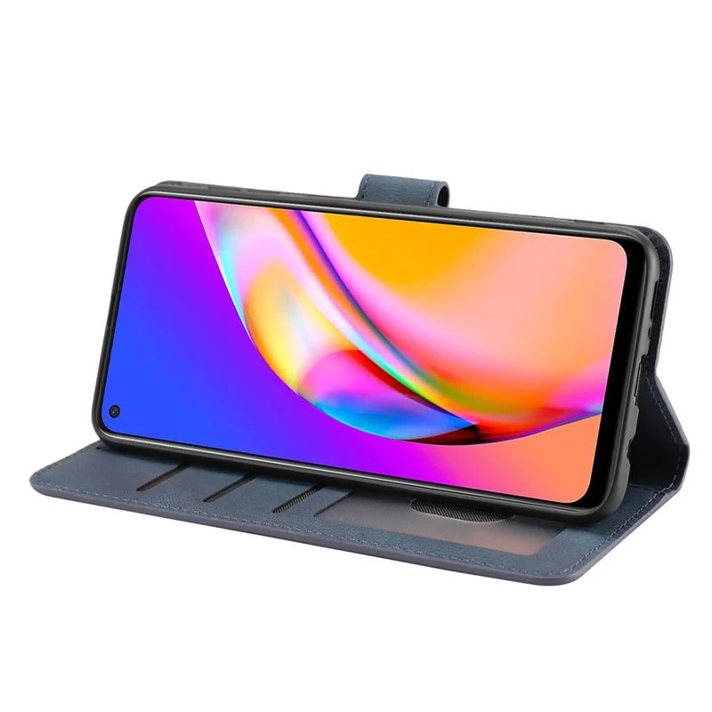 For Oppo A94 5G / Reno5 Z / F19 Pro+ 5G Phone Case PU Leather Wallet Stand Flip Cover with Strap - Blue
