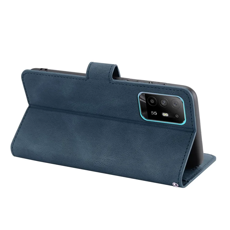 For Oppo A94 5G / Reno5 Z / F19 Pro+ 5G Phone Case PU Leather Wallet Stand Flip Cover with Strap - Blue