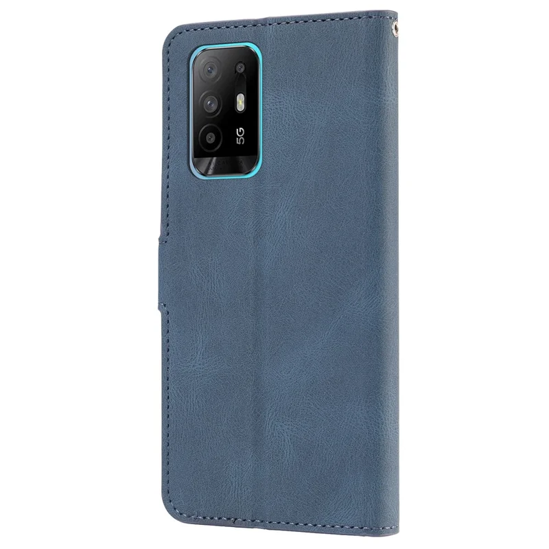 For Oppo A94 5G / Reno5 Z / F19 Pro+ 5G Phone Case PU Leather Wallet Stand Flip Cover with Strap - Blue