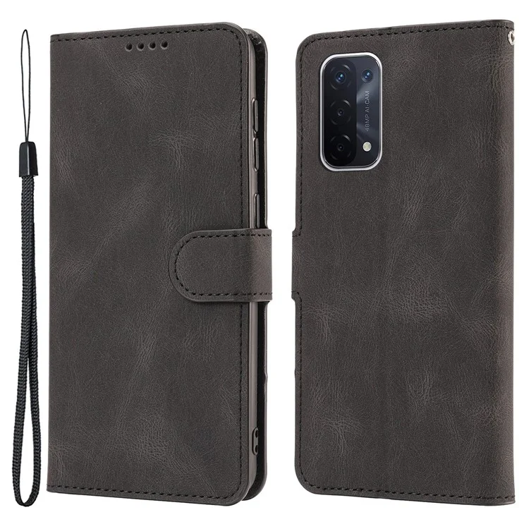 For Oppo A54 5G / A74 5G / A93 5G / OnePlus Nord N200 5G Phone Case Stand PU Leather Flip Wallet Cover - Black