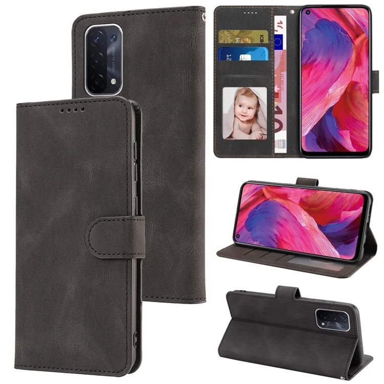 For Oppo A54 5G / A74 5G / A93 5G / OnePlus Nord N200 5G Phone Case Stand PU Leather Flip Wallet Cover - Black