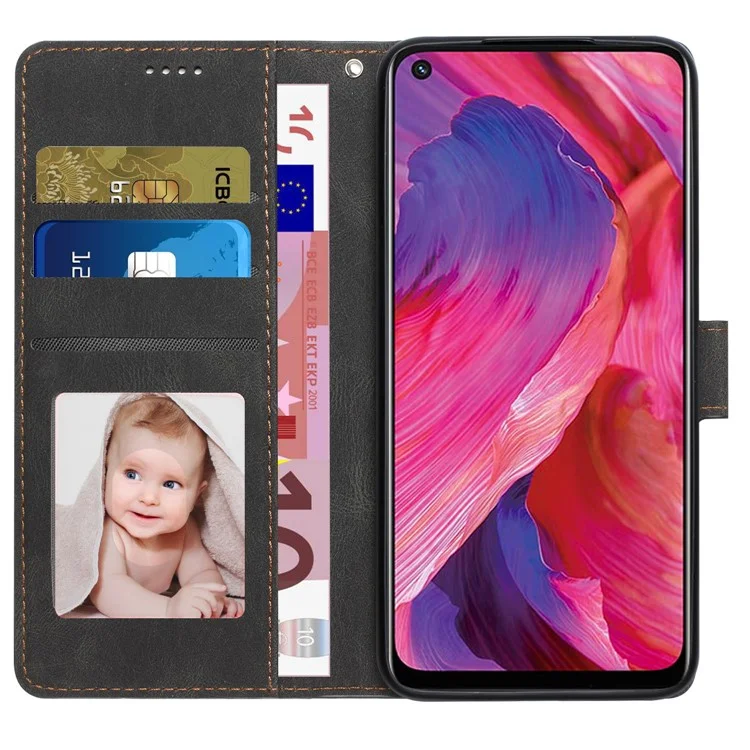 For Oppo A54 5G / A74 5G / A93 5G / OnePlus Nord N200 5G Phone Case Stand PU Leather Flip Wallet Cover - Black