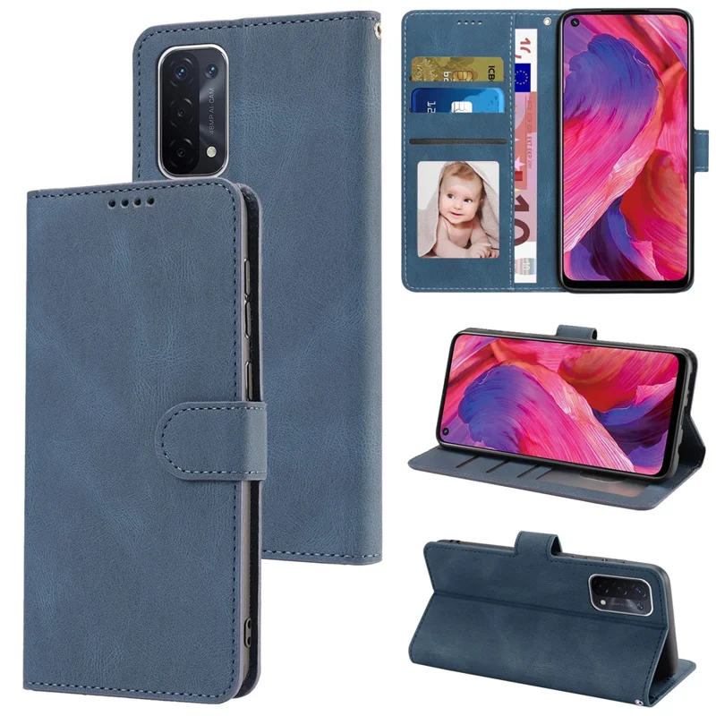 Pour Oppo A54 5G / A74 5G / A93 5G / OnePlus Nord N200 5G Étui de téléphone Support en cuir PU Flip Wallet Cover - Bleu