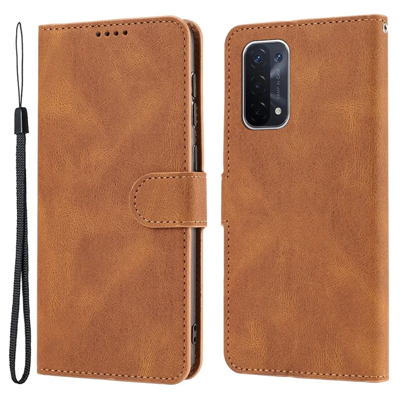 For Oppo A54 5G / A74 5G / A93 5G / OnePlus Nord N200 5G Phone Case Stand PU Leather Flip Wallet Cover - Brown