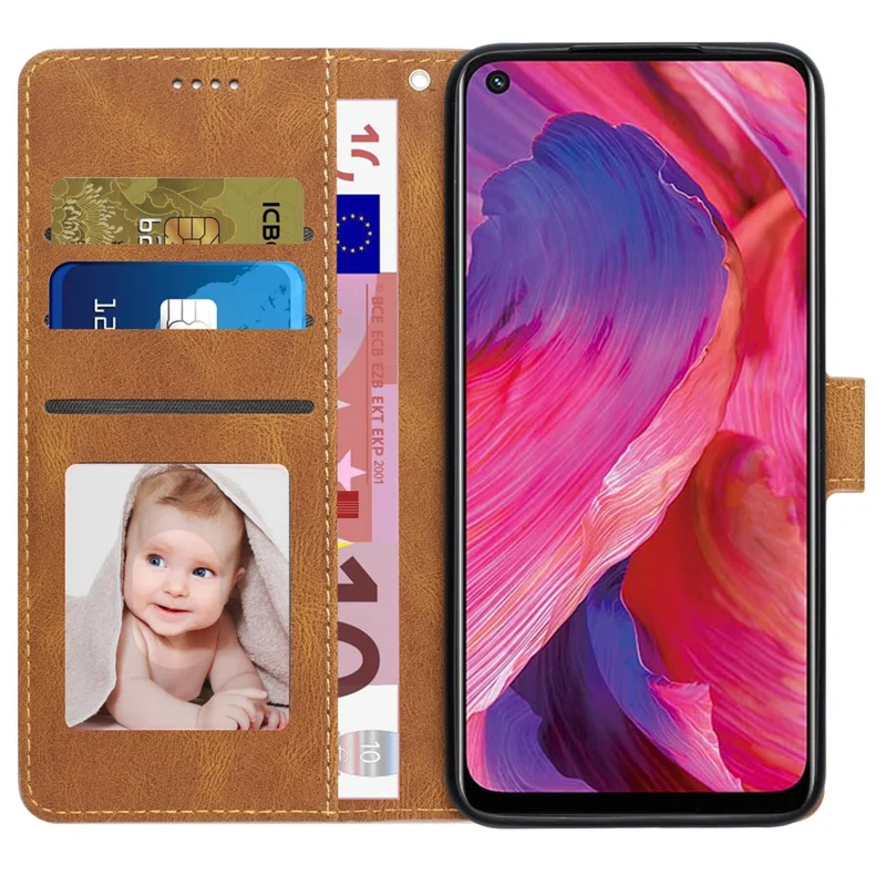 For Oppo A54 5G / A74 5G / A93 5G / OnePlus Nord N200 5G Phone Case Stand PU Leather Flip Wallet Cover - Brown