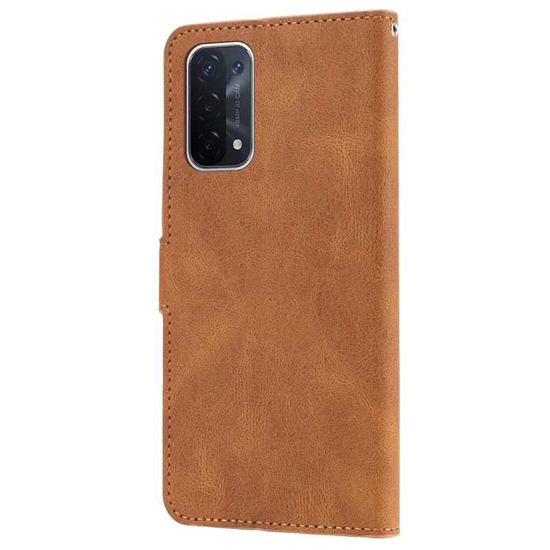 For Oppo A54 5G / A74 5G / A93 5G / OnePlus Nord N200 5G Phone Case Stand PU Leather Flip Wallet Cover - Brown