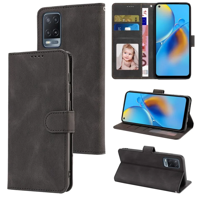 Per Oppo A54 4G / A54s / A55 / A55 5G / A55s 5G / A16 / A16s / A53s 5G / A56 5G Custodia Telefonica in Pelle PU con Supporto - Nera