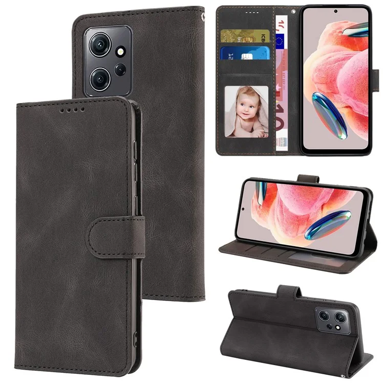 Pour Xiaomi Redmi Note 12 4G PU Cuir Folio Flip Cover Fermeture Magnétique Portefeuille Support Étui de Téléphone - Noir