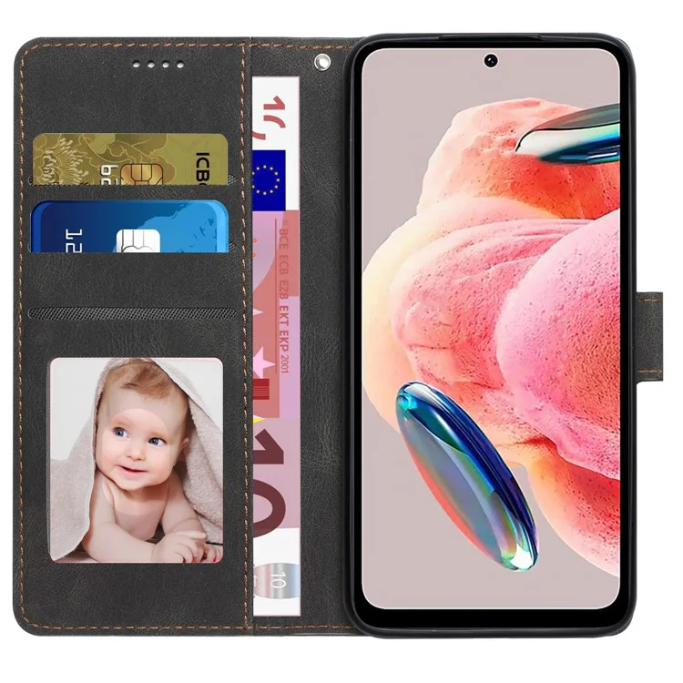 Pour Xiaomi Redmi Note 12 4G PU Cuir Folio Flip Cover Fermeture Magnétique Portefeuille Support Étui de Téléphone - Noir