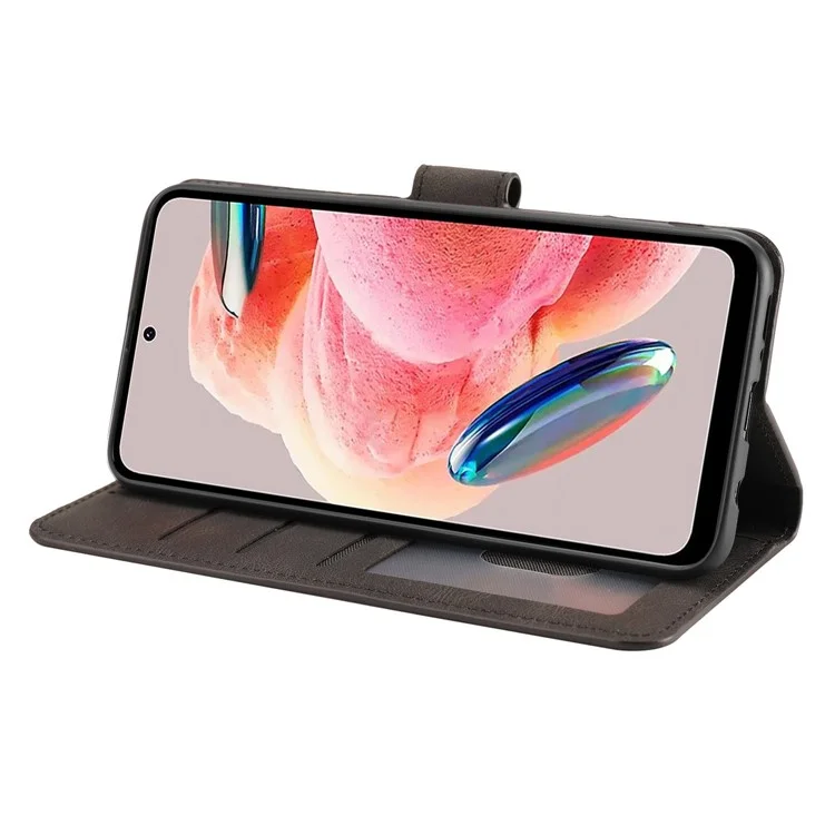 Pour Xiaomi Redmi Note 12 4G PU Cuir Folio Flip Cover Fermeture Magnétique Portefeuille Support Étui de Téléphone - Noir