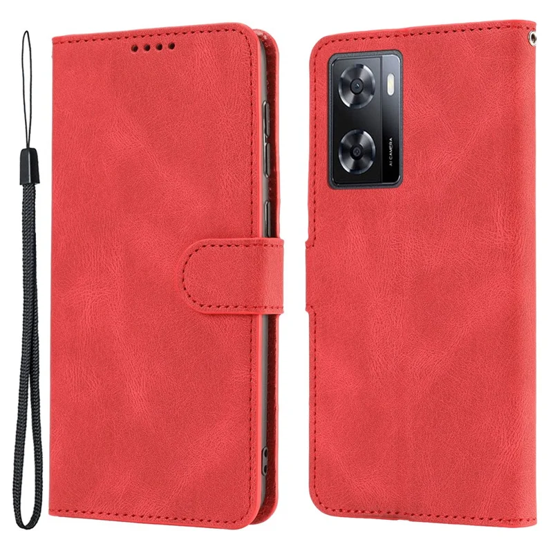 PU Leather Case for Oppo A57 4G / A77 4G / A57s 4G / A57e 4G / A77s 4G / OnePlus Nord N20 SE 4G , Wallet Stand Flip Phone Cover - Red